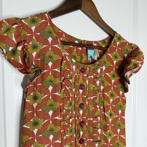 Matilda Jane Character Counts Orange Green Floral Print Dress Women's Size Small